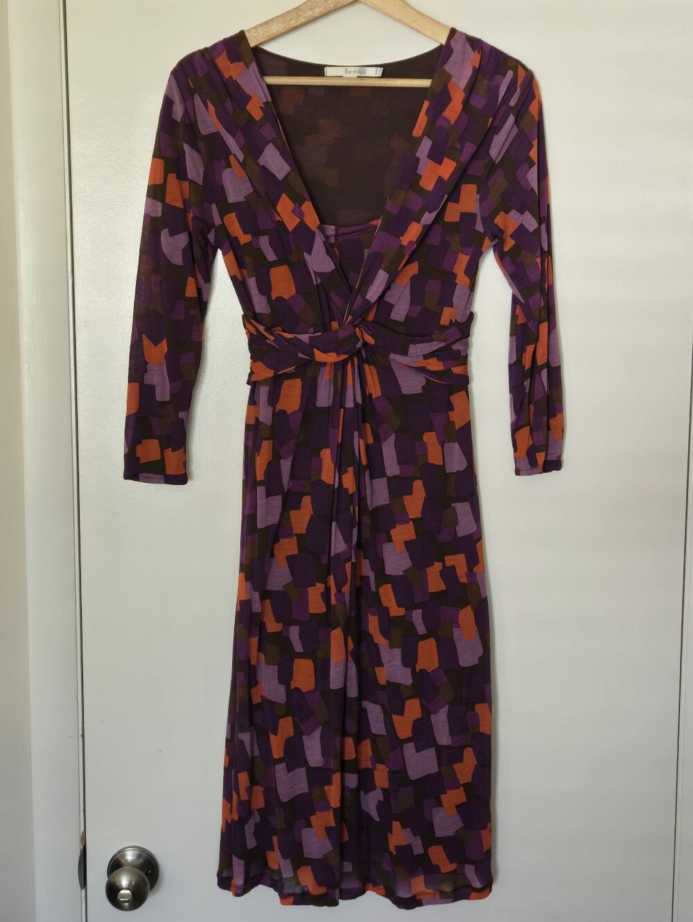 Boden Brown Purple And Orange Geometric Twist Waist Dress Size 4